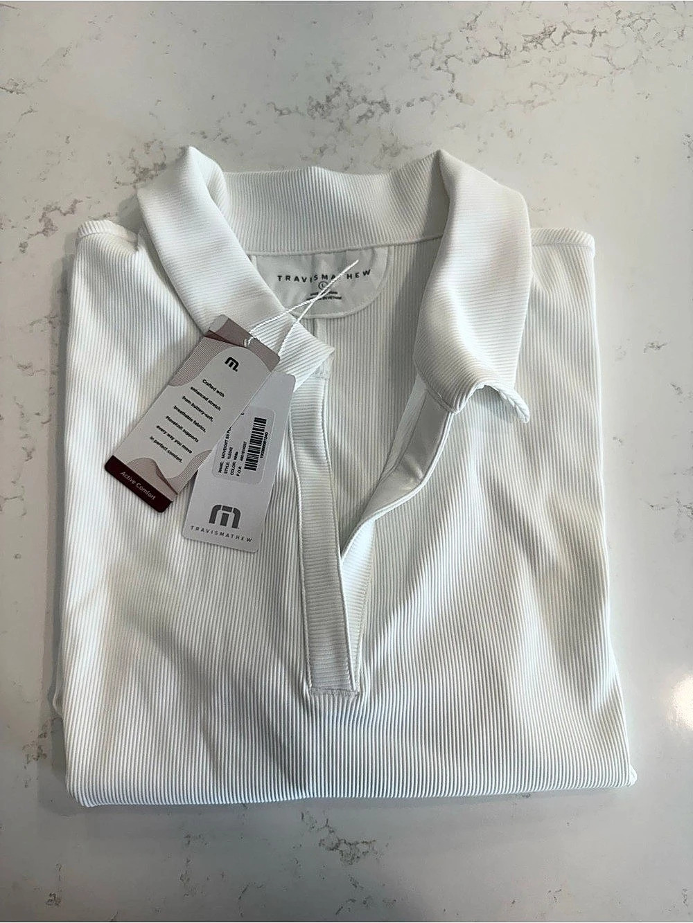 TravisMathew MoveKnit Vneck Polo Ribbed V-Neck Polo in White Large NWT